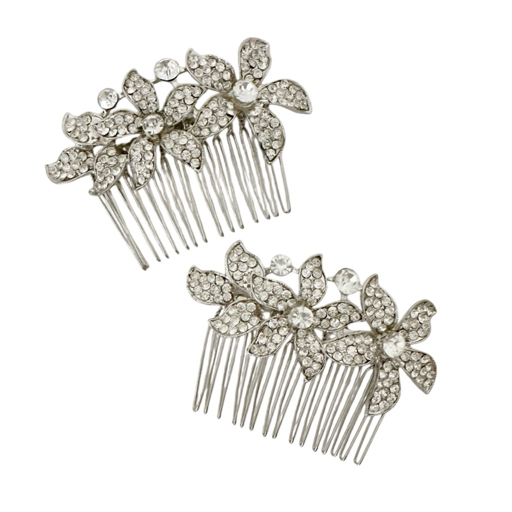 Sparkly Rhinestone Bridal Floral Hair Combs